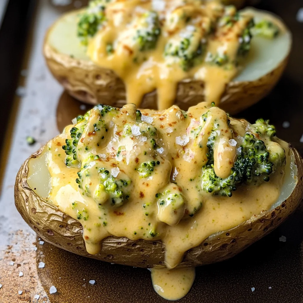 Cheesy Baked Potatoes with Broccoli Cheese Sauce