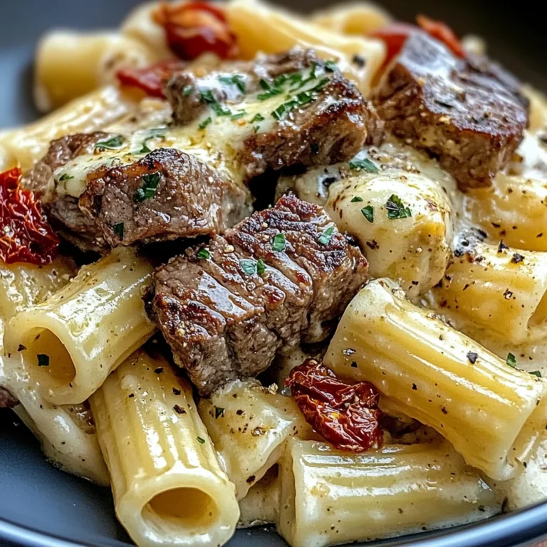 Garlic Butter Steak Tips with Cheesy Rigatoni