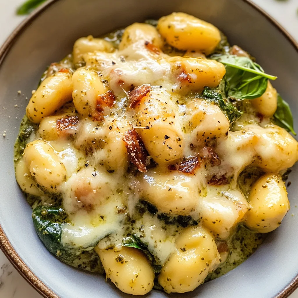 Creamy Pesto Gnocchi with Spinach and Artichokes