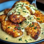 Crispy Parmesan Chicken with a Rich Garlic Sauce - Easy Dinner Idea
