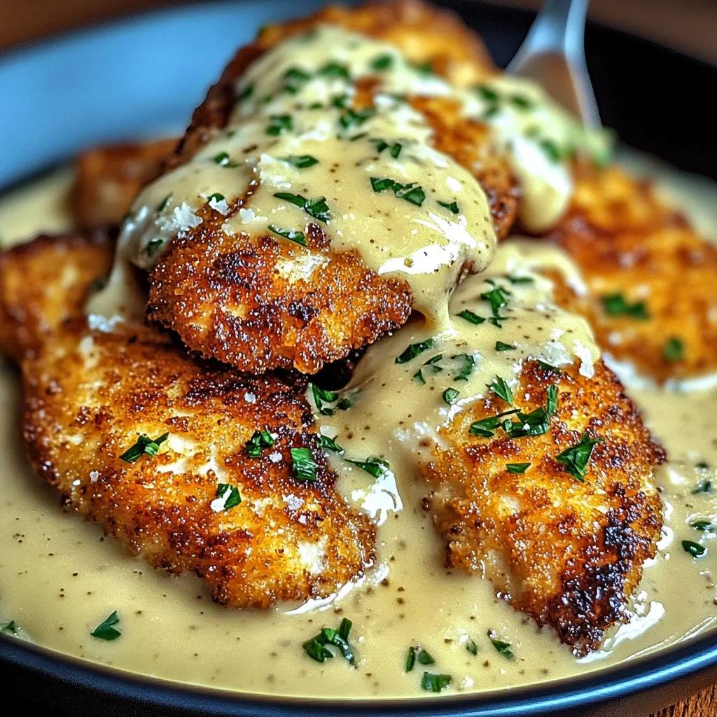 Crispy Parmesan Chicken with a Rich Garlic Sauce - Easy Dinner Idea