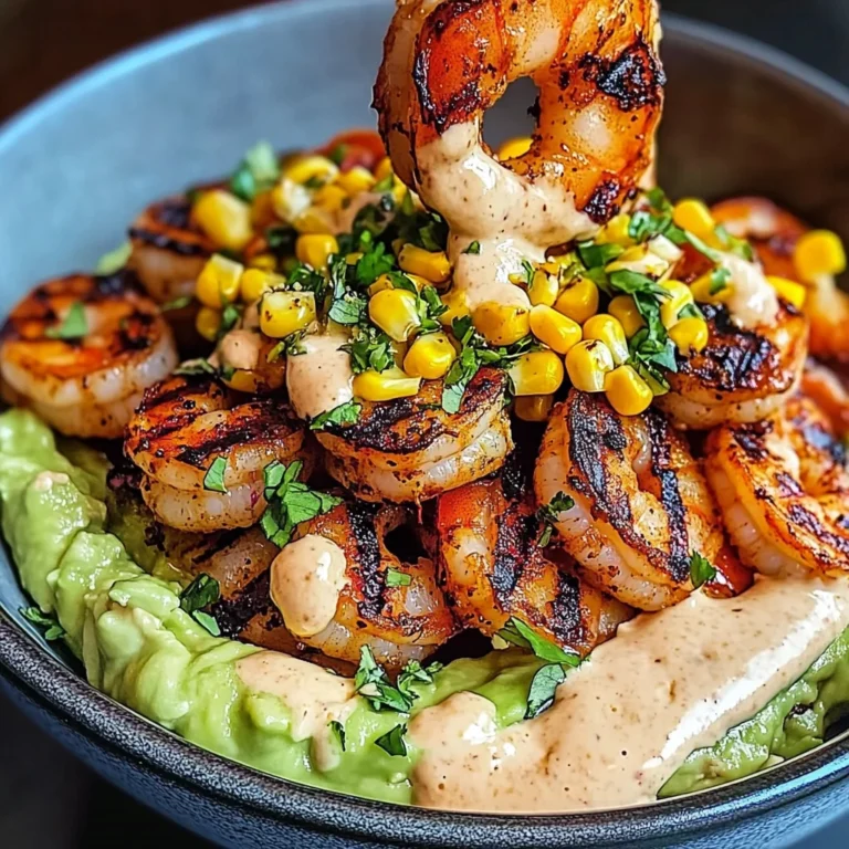 Grilled Shrimp Bowl with Avocado, Corn Salsa & Creamy Sauce