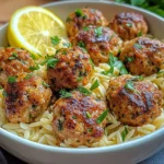 Greek Chicken Meatballs with Lemon Orzo