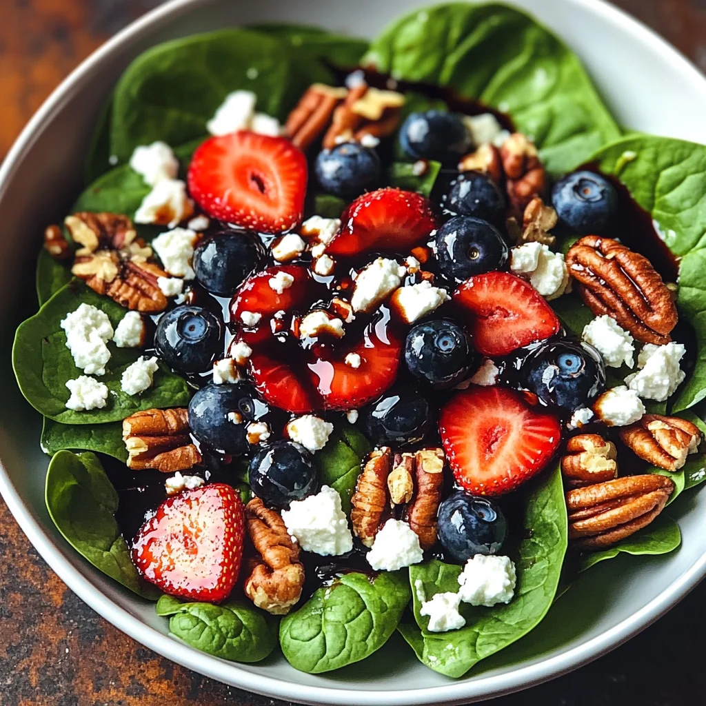 Berry Spinach Salad with Pecans, Feta, and Balsamic Glaze