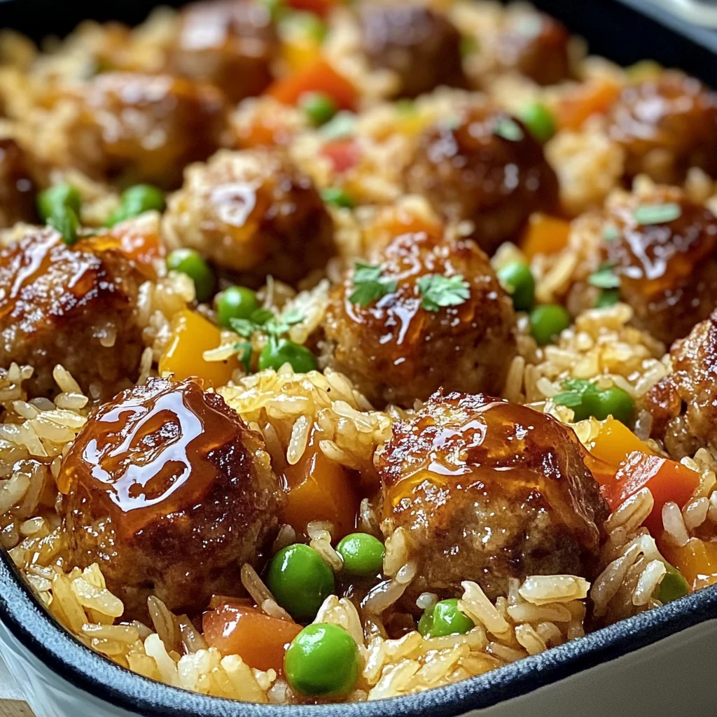 Honey Garlic Meatball Rice Bake