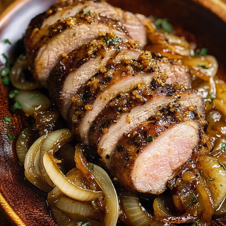 Maple Mustard Pork Tenderloin with Caramelized Onions
