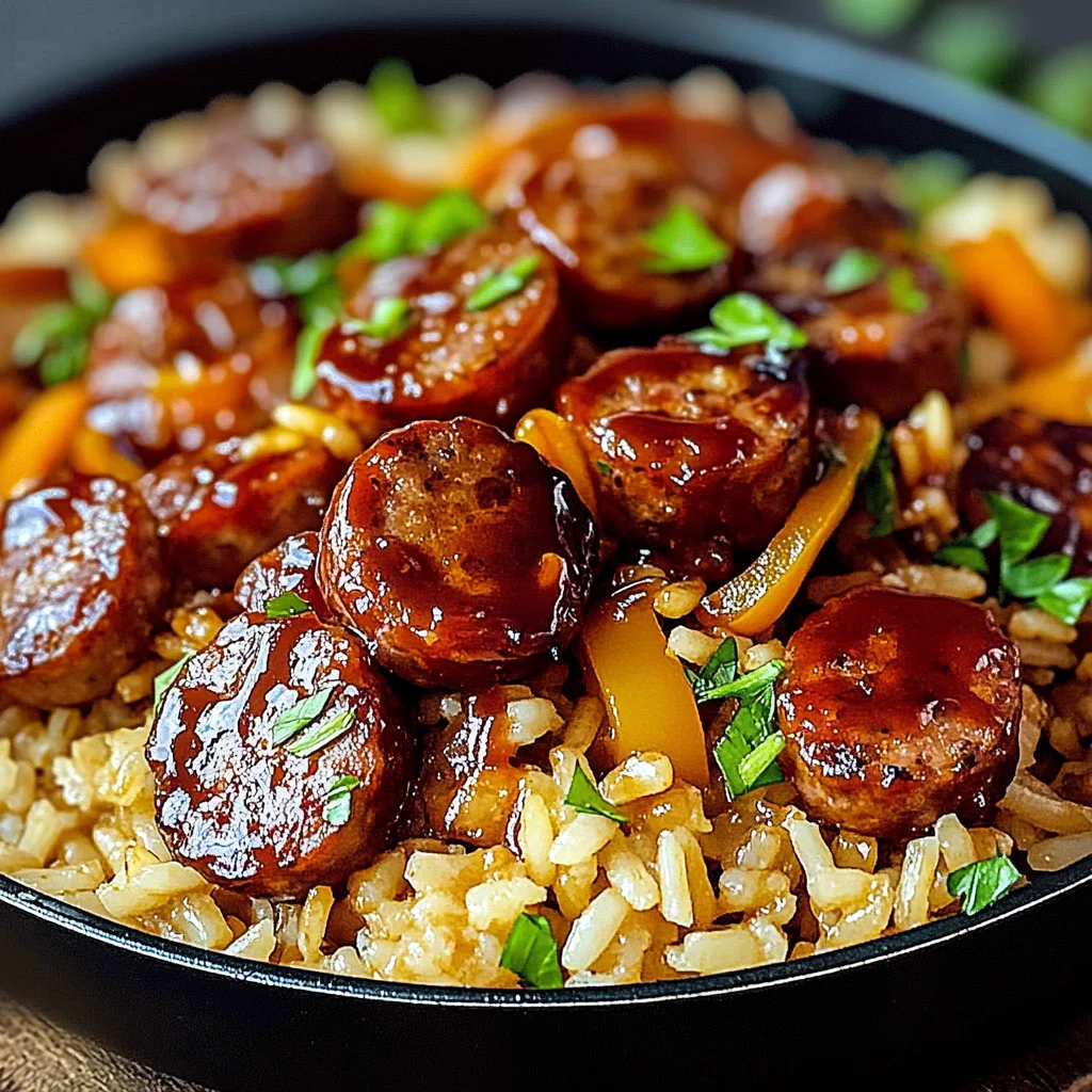 One Pan Sweet And Tangy Bbq Sausage Rice