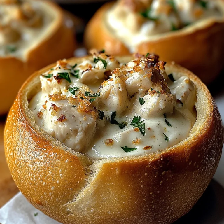Chicken Alfredo Garlic Bread Bowls