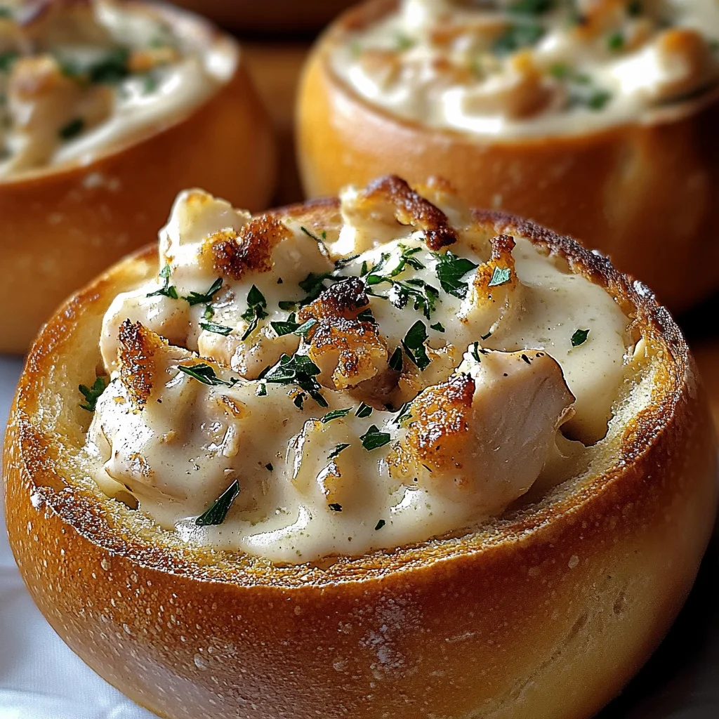 Chicken Alfredo Garlic Bread Bowls