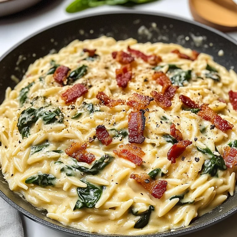 Creamy Spinach and Bacon Orzo Skillet