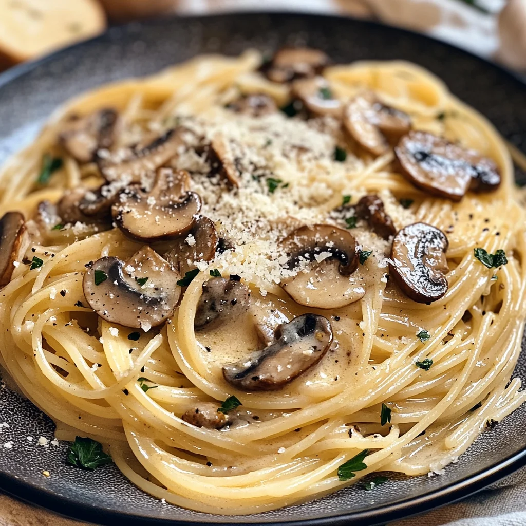 Spaghetti with Garlic Mushroom Cream